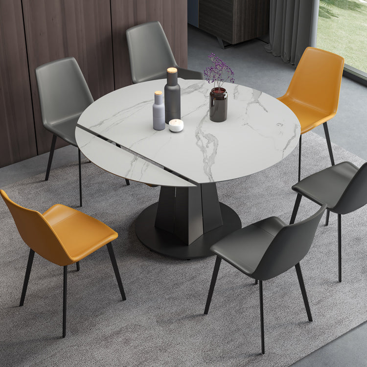 Modern Style 1/4/5/7 Pieces Dining Set Sintered Stone Dining Table Set with Metal Legs 7 Pieces: Table, 2 Yellow+4 Grey Chairs Clearhalo 'Dining Room Sets' 'Dining Tables & Seating' 'dining_room_set' 'furn' 'furn_dining_room_set' 'Furniture' 'furniture_dining_room_set' 'Kitchen & Dining Furniture' 'kitchen&dining_furn' 'kitchen' 4621294