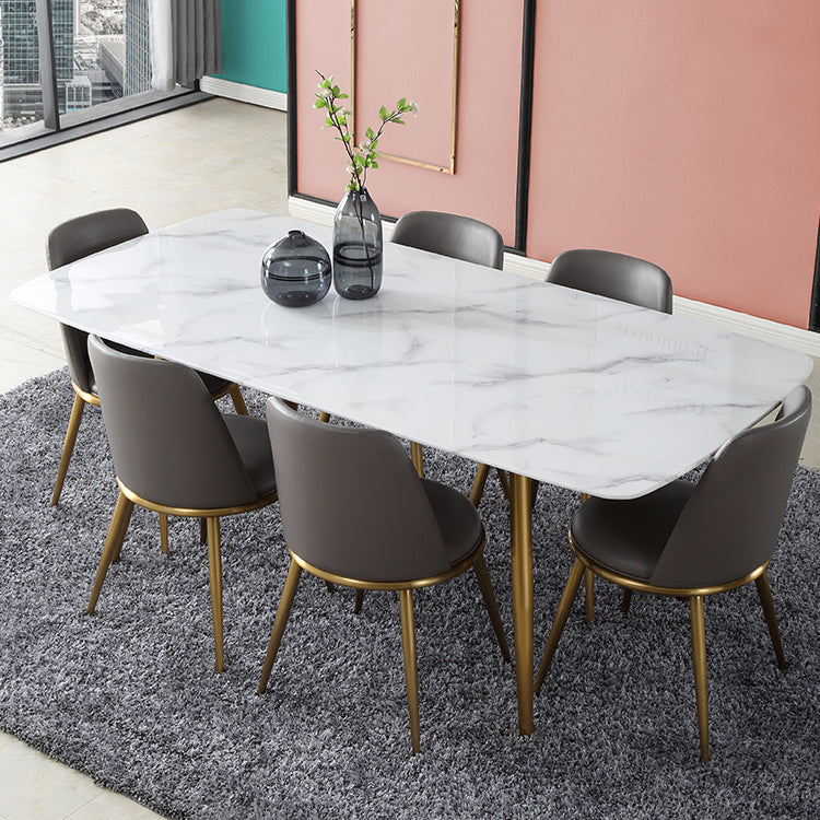 Modern 1/4/5/7 Pieces Furniture Sintered Stone Dining Set for Kitchen with Metal Legs 7 Pieces: Table, 6 Chairs Clearhalo 'Dining Room Sets' 'Dining Tables & Seating' 'dining_room_set' 'furn' 'furn_dining_room_set' 'Furniture' 'furniture_dining_room_set' 'Kitchen & Dining Furniture' 'kitchen&dining_furn' 'kitchen' 4621305