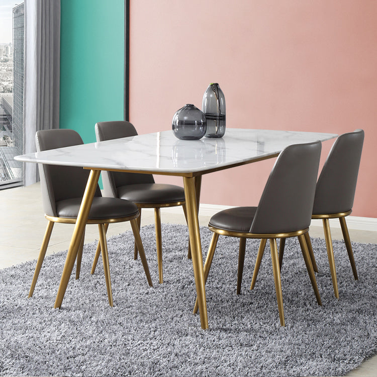 Modern 1/4/5/7 Pieces Furniture Sintered Stone Dining Set for Kitchen with Metal Legs 5 Pieces: Table, 4 Chairs Clearhalo 'Dining Room Sets' 'Dining Tables & Seating' 'dining_room_set' 'furn' 'furn_dining_room_set' 'Furniture' 'furniture_dining_room_set' 'Kitchen & Dining Furniture' 'kitchen&dining_furn' 'kitchen' 4621313