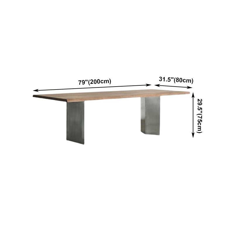 Industrial Pine Wood Table for Restaurant Rectangle Dining Table with Metal Double Pedestal Clearhalo ' dining_table' 'Dining Tables & Seating' 'Dining Tables' 'furn' 'furn_dining_table' 'Furniture' 'furniture_dining_table' 'Kitchen & Dining Furniture' 'kitchen&dining_furn' 'kitchen' 'kitchen_dining_table' 4621402