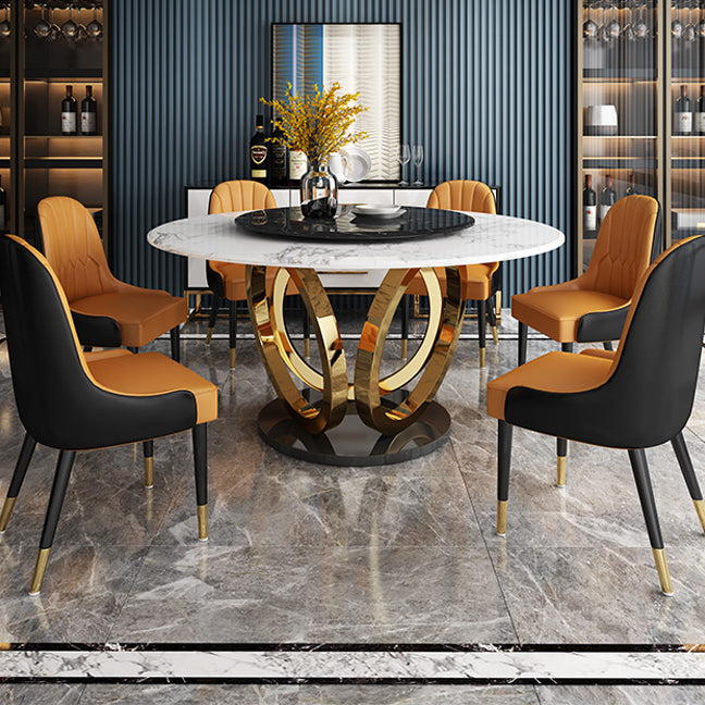 Traditional Luxury Round Dining Table Marble Indoor Table with Pedestal Base Black White 47.2"L x 47.2"W x 29.5"H Lazy Susan Clearhalo ' dining_table' 'Dining Tables & Seating' 'Dining Tables' 'furn' 'furn_dining_table' 'Furniture' 'furniture_dining_table' 'Kitchen & Dining Furniture' 'kitchen&dining_furn' 'kitchen' 'kitchen_dining_table' 4621405