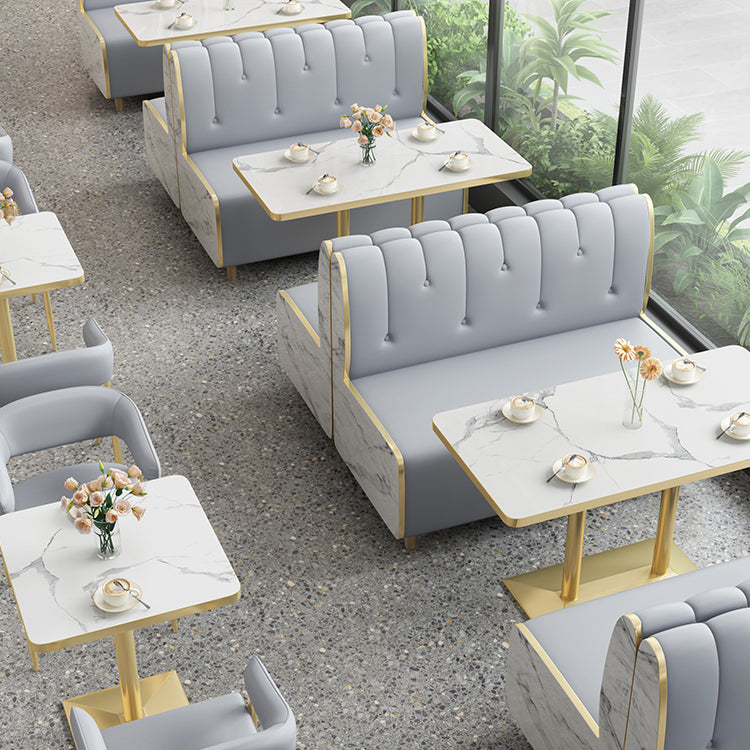 Industrial White Table for Restaurant Dining Table with Metal Base in Gold Clearhalo ' dining_table' 'Dining Tables & Seating' 'Dining Tables' 'furn' 'furn_dining_table' 'Furniture' 'furniture_dining_table' 'Kitchen & Dining Furniture' 'kitchen&dining_furn' 'kitchen' 'kitchen_dining_table' 4621432