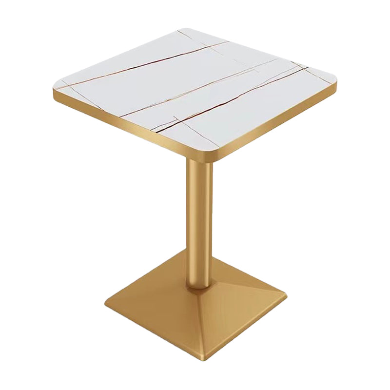 Industrial White Table for Restaurant Dining Table with Metal Base in Gold Square Gloss White Without Chairs Clearhalo ' dining_table' 'Dining Tables & Seating' 'Dining Tables' 'furn' 'furn_dining_table' 'Furniture' 'furniture_dining_table' 'Kitchen & Dining Furniture' 'kitchen&dining_furn' 'kitchen' 'kitchen_dining_table' 4621433