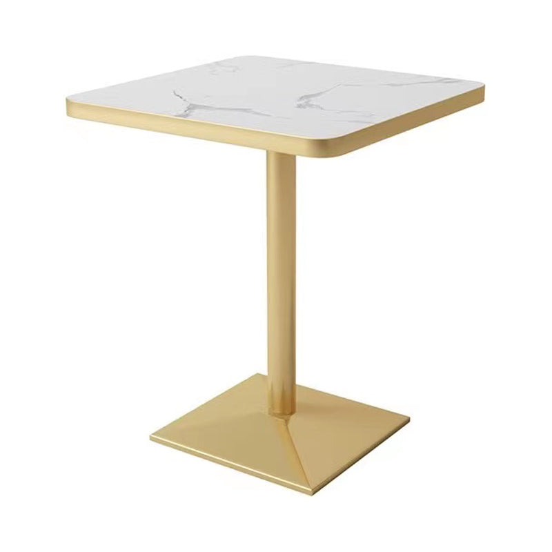 Industrial White Table for Restaurant Dining Table with Metal Base in Gold Square Matte White Without Chairs Clearhalo ' dining_table' 'Dining Tables & Seating' 'Dining Tables' 'furn' 'furn_dining_table' 'Furniture' 'furniture_dining_table' 'Kitchen & Dining Furniture' 'kitchen&dining_furn' 'kitchen' 'kitchen_dining_table' 4621439