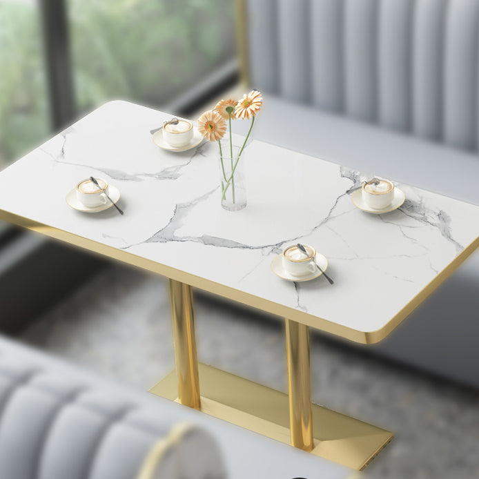 Industrial White Table for Restaurant Dining Table with Metal Base in Gold Clearhalo ' dining_table' 'Dining Tables & Seating' 'Dining Tables' 'furn' 'furn_dining_table' 'Furniture' 'furniture_dining_table' 'Kitchen & Dining Furniture' 'kitchen&dining_furn' 'kitchen' 'kitchen_dining_table' 4621440