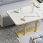 Industrial White Table for Restaurant Dining Table with Metal Base in Gold Clearhalo ' dining_table' 'Dining Tables & Seating' 'Dining Tables' 'furn' 'furn_dining_table' 'Furniture' 'furniture_dining_table' 'Kitchen & Dining Furniture' 'kitchen&dining_furn' 'kitchen' 'kitchen_dining_table' 4621441