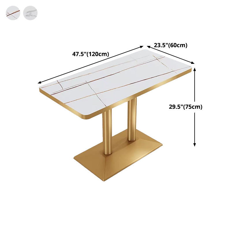 Industrial White Table for Restaurant Dining Table with Metal Base in Gold Clearhalo ' dining_table' 'Dining Tables & Seating' 'Dining Tables' 'furn' 'furn_dining_table' 'Furniture' 'furniture_dining_table' 'Kitchen & Dining Furniture' 'kitchen&dining_furn' 'kitchen' 'kitchen_dining_table' 4621444