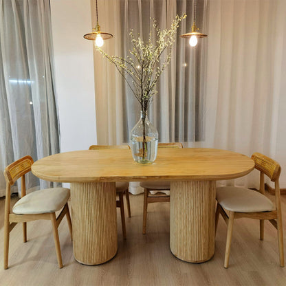 Pinewood Solid Wood Dining Table Modern Wood Color Double Pedestal Table for Dining Room 55.1"L x 27.6"W x 29.5"H Without Chairs Clearhalo ' dining_table' 'Dining Tables & Seating' 'Dining Tables' 'furn' 'furn_dining_table' 'Furniture' 'furniture_dining_table' 'Kitchen & Dining Furniture' 'kitchen&dining_furn' 'kitchen' 'kitchen_dining_table' 4621478