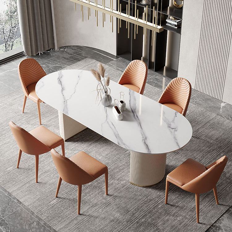 Traditional Luxury Furniture Oval Double Pedestal Dining Site Table for Home White Without Chairs Clearhalo ' dining_table' 'Dining Tables & Seating' 'Dining Tables' 'furn' 'furn_dining_table' 'Furniture' 'furniture_dining_table' 'Kitchen & Dining Furniture' 'kitchen&dining_furn' 'kitchen' 'kitchen_dining_table' 4621525