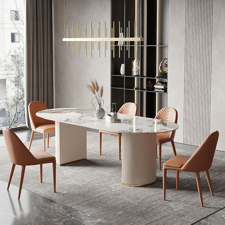 Traditional Luxury Furniture Oval Double Pedestal Dining Site Table for Home Pandora Gold 55.1"L x 31.5"W x 29.5"H Without Chairs Clearhalo ' dining_table' 'Dining Tables & Seating' 'Dining Tables' 'furn' 'furn_dining_table' 'Furniture' 'furniture_dining_table' 'Kitchen & Dining Furniture' 'kitchen&dining_furn' 'kitchen' 'kitchen_dining_table' 4621526