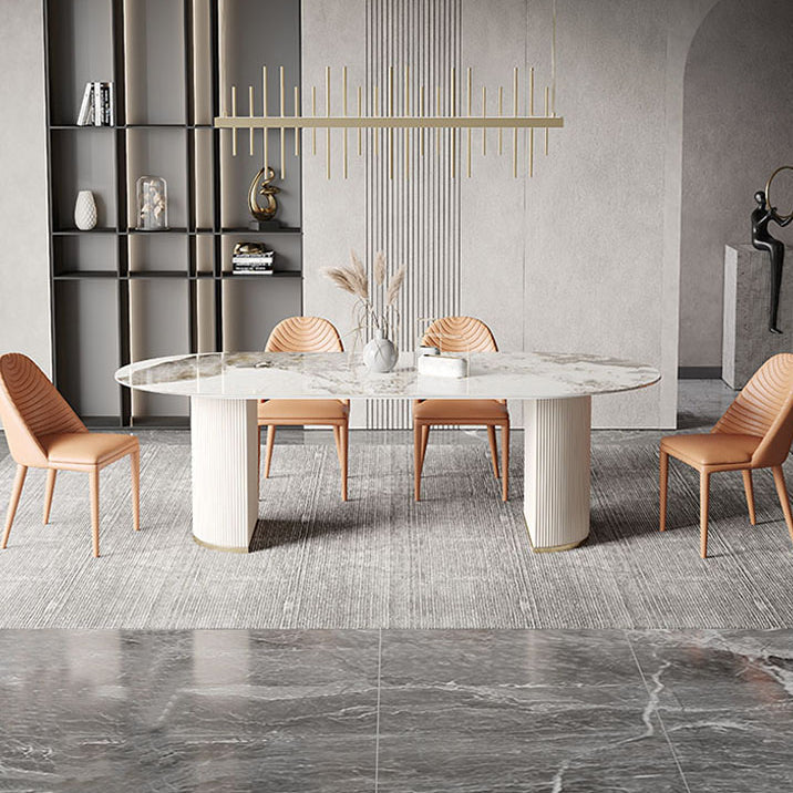 Traditional Luxury Furniture Oval Double Pedestal Dining Site Table for Home Pandora Gold 63"L x 31.5"W x 29.5"H Without Chairs Clearhalo ' dining_table' 'Dining Tables & Seating' 'Dining Tables' 'furn' 'furn_dining_table' 'Furniture' 'furniture_dining_table' 'Kitchen & Dining Furniture' 'kitchen&dining_furn' 'kitchen' 'kitchen_dining_table' 4621527