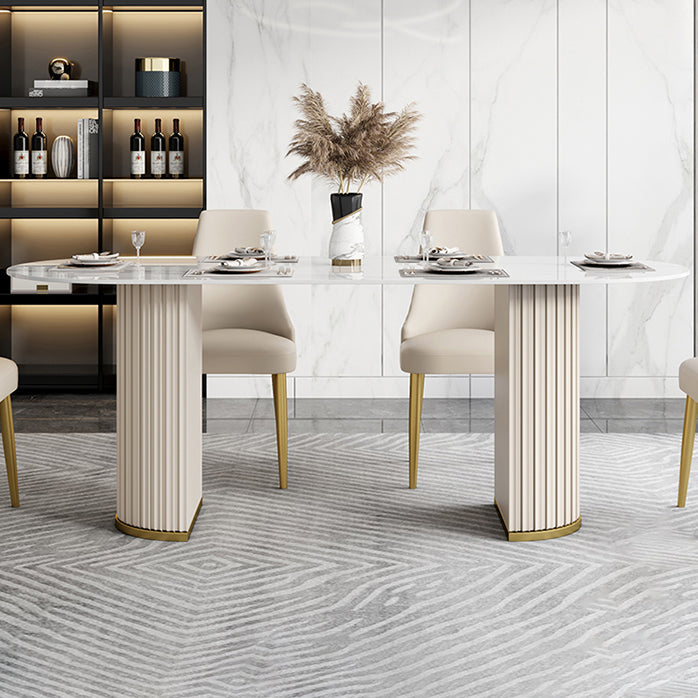 Traditional Luxury Furniture Oval Double Pedestal Dining Site Table for Home Clearhalo ' dining_table' 'Dining Tables & Seating' 'Dining Tables' 'furn' 'furn_dining_table' 'Furniture' 'furniture_dining_table' 'Kitchen & Dining Furniture' 'kitchen&dining_furn' 'kitchen' 'kitchen_dining_table' 4621535