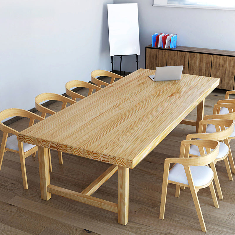 Solid Wood Rectangle Industrial Dining Table Wood Top Table with Trestle Base 78.7"L x 31.5"W x 29.5"H Without Chairs Clearhalo ' dining_table' 'Dining Tables & Seating' 'Dining Tables' 'furn' 'furn_dining_table' 'Furniture' 'furniture_dining_table' 'Kitchen & Dining Furniture' 'kitchen&dining_furn' 'kitchen' 'kitchen_dining_table' 4621541