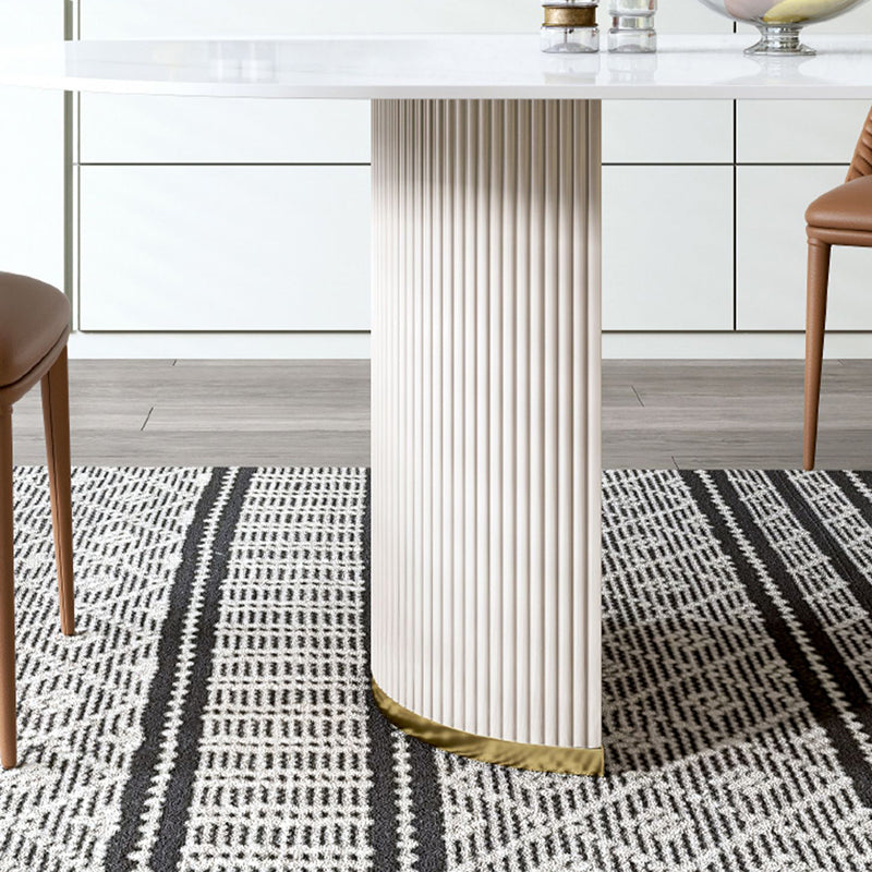 Luxury White Tone Dining Table Sintered Stone Table with Double Pedestal Clearhalo ' dining_table' 'Dining Tables & Seating' 'Dining Tables' 'furn' 'furn_dining_table' 'Furniture' 'furniture_dining_table' 'Kitchen & Dining Furniture' 'kitchen&dining_furn' 'kitchen' 'kitchen_dining_table' 4621559