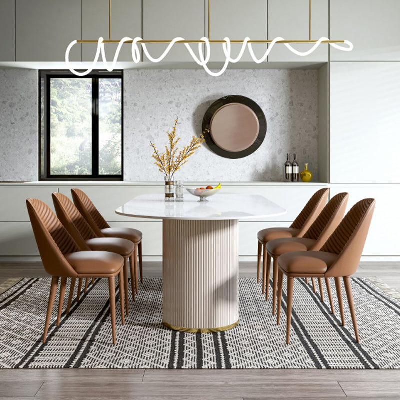 Luxury White Tone Dining Table Sintered Stone Table with Double Pedestal Clearhalo ' dining_table' 'Dining Tables & Seating' 'Dining Tables' 'furn' 'furn_dining_table' 'Furniture' 'furniture_dining_table' 'Kitchen & Dining Furniture' 'kitchen&dining_furn' 'kitchen' 'kitchen_dining_table' 4621564