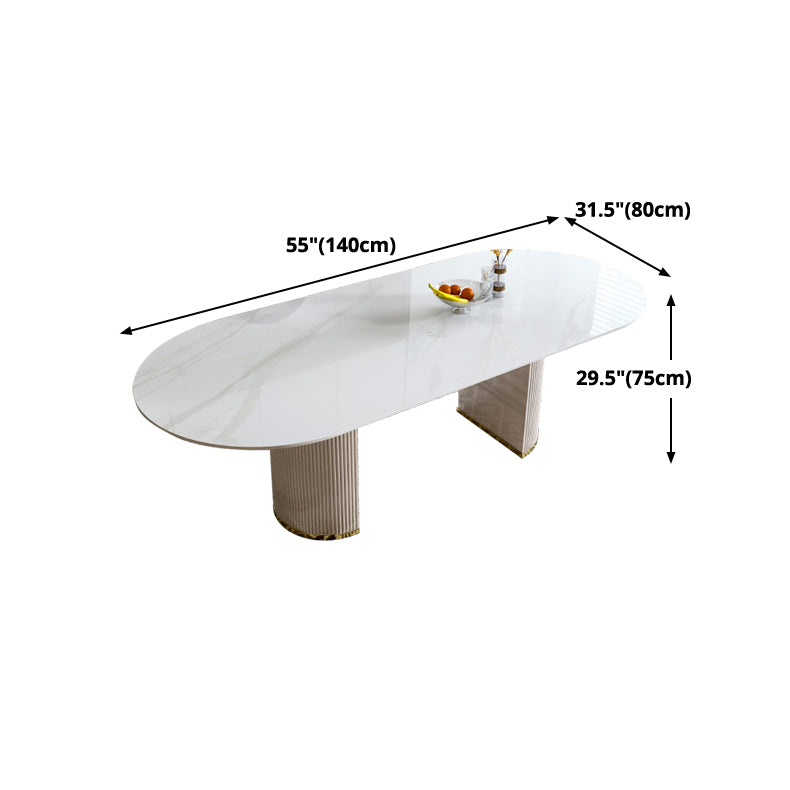 Luxury White Tone Dining Table Sintered Stone Table with Double Pedestal Clearhalo ' dining_table' 'Dining Tables & Seating' 'Dining Tables' 'furn' 'furn_dining_table' 'Furniture' 'furniture_dining_table' 'Kitchen & Dining Furniture' 'kitchen&dining_furn' 'kitchen' 'kitchen_dining_table' 4621568