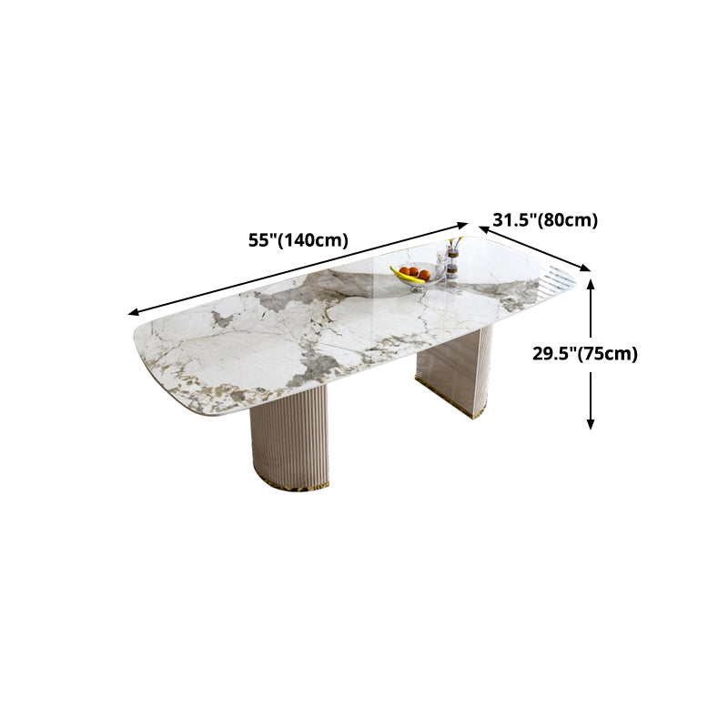 Luxury White Tone Dining Table Sintered Stone Table with Double Pedestal Clearhalo ' dining_table' 'Dining Tables & Seating' 'Dining Tables' 'furn' 'furn_dining_table' 'Furniture' 'furniture_dining_table' 'Kitchen & Dining Furniture' 'kitchen&dining_furn' 'kitchen' 'kitchen_dining_table' 4621572