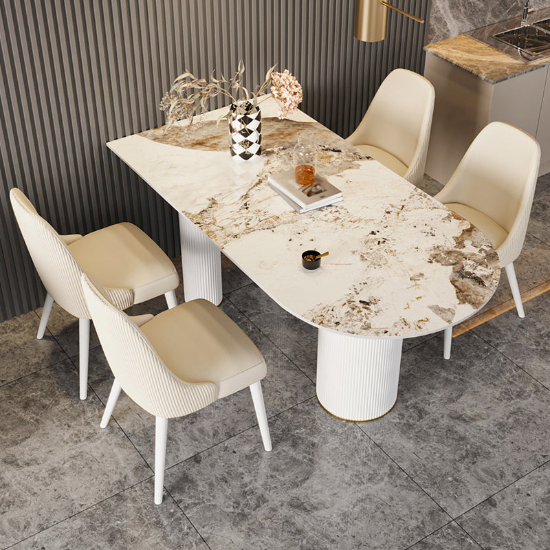 Metal Traditional Luxury Free Form Indoor Table Sintered Stone Table with 3 Legs Pandora Gold 55.1"L x 31.5"W x 29.5"H Without Chairs Clearhalo ' dining_table' 'Dining Tables & Seating' 'Dining Tables' 'furn' 'furn_dining_table' 'Furniture' 'furniture_dining_table' 'Kitchen & Dining Furniture' 'kitchen&dining_furn' 'kitchen' 'kitchen_dining_table' 4621574