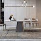 Luxury Sintered Stone Top Dining Table Rectangle White Table with Pedestal Gray 63"L x 31.5"W x 29.5"H Without Chairs Clearhalo ' dining_table' 'Dining Tables & Seating' 'Dining Tables' 'furn' 'furn_dining_table' 'Furniture' 'furniture_dining_table' 'Kitchen & Dining Furniture' 'kitchen&dining_furn' 'kitchen' 'kitchen_dining_table' 4621588