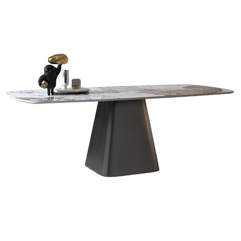 Luxury Sintered Stone Top Dining Table Rectangle White Table with Pedestal Gray Without Chairs Clearhalo ' dining_table' 'Dining Tables & Seating' 'Dining Tables' 'furn' 'furn_dining_table' 'Furniture' 'furniture_dining_table' 'Kitchen & Dining Furniture' 'kitchen&dining_furn' 'kitchen' 'kitchen_dining_table' 4621591
