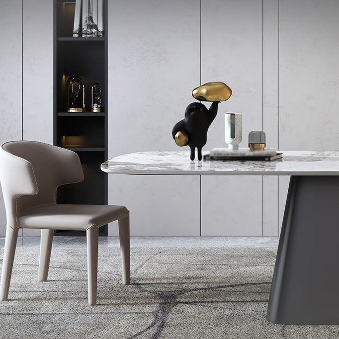 Luxury Sintered Stone Top Dining Table Rectangle White Table with Pedestal Clearhalo ' dining_table' 'Dining Tables & Seating' 'Dining Tables' 'furn' 'furn_dining_table' 'Furniture' 'furniture_dining_table' 'Kitchen & Dining Furniture' 'kitchen&dining_furn' 'kitchen' 'kitchen_dining_table' 4621595