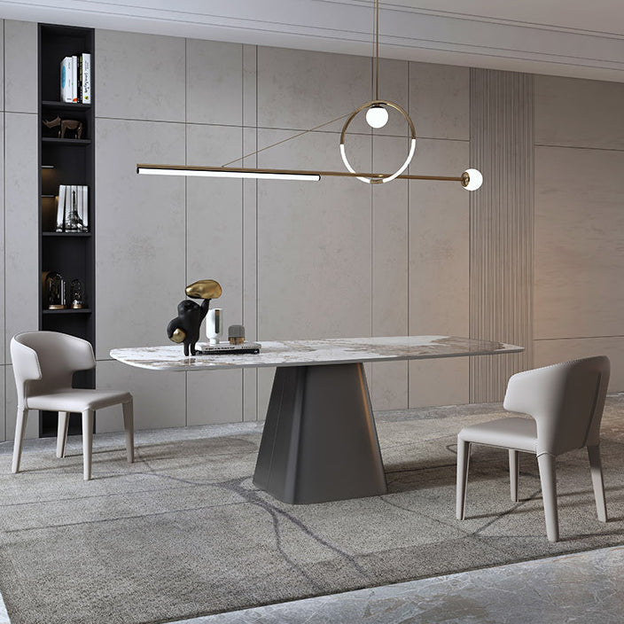 Luxury Sintered Stone Top Dining Table Rectangle White Table with Pedestal Clearhalo ' dining_table' 'Dining Tables & Seating' 'Dining Tables' 'furn' 'furn_dining_table' 'Furniture' 'furniture_dining_table' 'Kitchen & Dining Furniture' 'kitchen&dining_furn' 'kitchen' 'kitchen_dining_table' 4621598