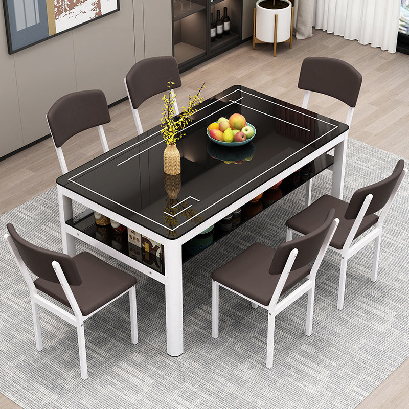 Glass Modern Rectangle Dining Table Glass Top Table for Dining Room and Kitchen Black White 55.1"L x 31.5"W x 29.5"H Without Chairs Clearhalo ' dining_table' 'Dining Tables & Seating' 'Dining Tables' 'furn' 'furn_dining_table' 'Furniture' 'furniture_dining_table' 'Kitchen & Dining Furniture' 'kitchen&dining_furn' 'kitchen' 'kitchen_dining_table' 4621605