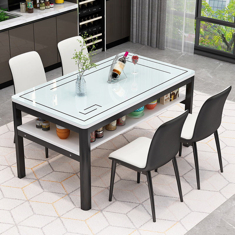 Glass Modern Rectangle Dining Table Glass Top Table for Dining Room and Kitchen White-Black 55.1"L x 31.5"W x 29.5"H Without Chairs Clearhalo ' dining_table' 'Dining Tables & Seating' 'Dining Tables' 'furn' 'furn_dining_table' 'Furniture' 'furniture_dining_table' 'Kitchen & Dining Furniture' 'kitchen&dining_furn' 'kitchen' 'kitchen_dining_table' 4621608