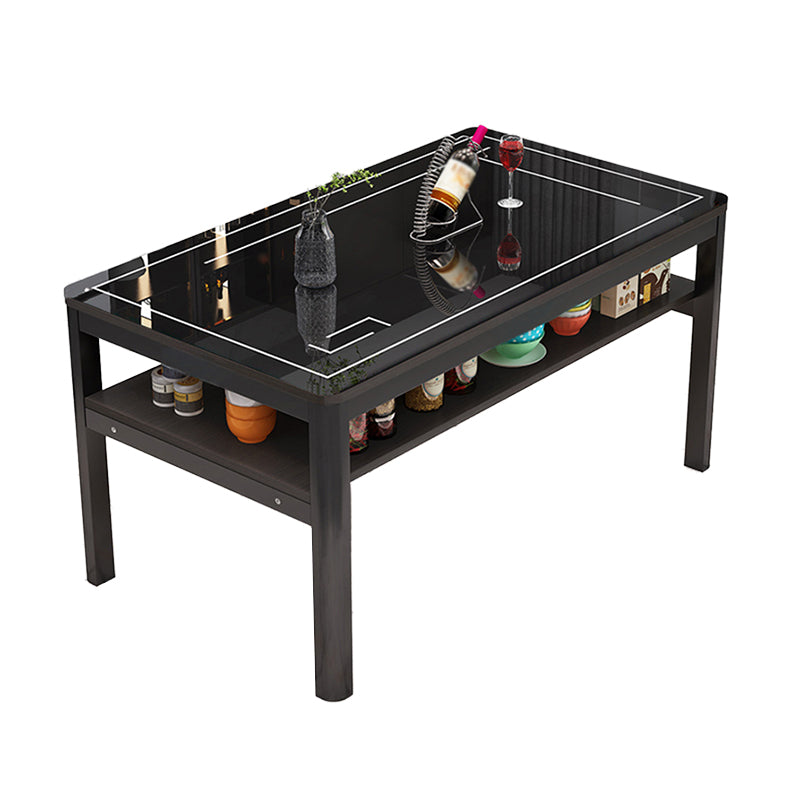 Glass Modern Rectangle Dining Table Glass Top Table for Dining Room and Kitchen Black 55.1"L x 31.5"W x 29.5"H Without Chairs Clearhalo ' dining_table' 'Dining Tables & Seating' 'Dining Tables' 'furn' 'furn_dining_table' 'Furniture' 'furniture_dining_table' 'Kitchen & Dining Furniture' 'kitchen&dining_furn' 'kitchen' 'kitchen_dining_table' 4621614