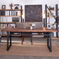 Industrial Pine Wood Table for Restaurant Rectangle Table with Metal Double Pedestal Brown 47.2"L x 23.6"W x 29.5"H Without Chairs Clearhalo ' dining_table' 'Dining Tables & Seating' 'Dining Tables' 'furn' 'furn_dining_table' 'Furniture' 'furniture_dining_table' 'Kitchen & Dining Furniture' 'kitchen&dining_furn' 'kitchen' 'kitchen_dining_table' 4621651