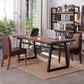 Industrial Pine Wood Table for Restaurant Rectangle Table with Metal Double Pedestal Brown 55.1"L x 25.6"W x 29.5"H Without Chairs Clearhalo ' dining_table' 'Dining Tables & Seating' 'Dining Tables' 'furn' 'furn_dining_table' 'Furniture' 'furniture_dining_table' 'Kitchen & Dining Furniture' 'kitchen&dining_furn' 'kitchen' 'kitchen_dining_table' 4621652