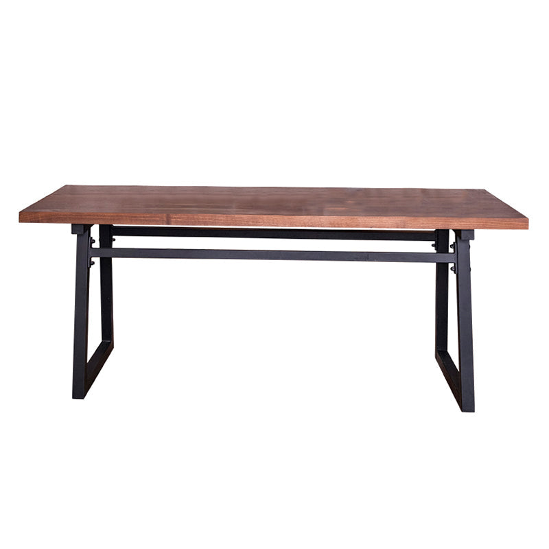 Industrial Pine Wood Table for Restaurant Rectangle Table with Metal Double Pedestal Brown Without Chairs Clearhalo ' dining_table' 'Dining Tables & Seating' 'Dining Tables' 'furn' 'furn_dining_table' 'Furniture' 'furniture_dining_table' 'Kitchen & Dining Furniture' 'kitchen&dining_furn' 'kitchen' 'kitchen_dining_table' 4621653