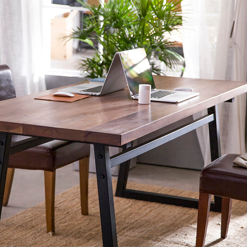 Industrial Pine Wood Table for Restaurant Rectangle Table with Metal Double Pedestal Clearhalo ' dining_table' 'Dining Tables & Seating' 'Dining Tables' 'furn' 'furn_dining_table' 'Furniture' 'furniture_dining_table' 'Kitchen & Dining Furniture' 'kitchen&dining_furn' 'kitchen' 'kitchen_dining_table' 4621654