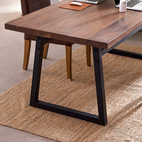 Industrial Pine Wood Table for Restaurant Rectangle Table with Metal Double Pedestal Clearhalo ' dining_table' 'Dining Tables & Seating' 'Dining Tables' 'furn' 'furn_dining_table' 'Furniture' 'furniture_dining_table' 'Kitchen & Dining Furniture' 'kitchen&dining_furn' 'kitchen' 'kitchen_dining_table' 4621656
