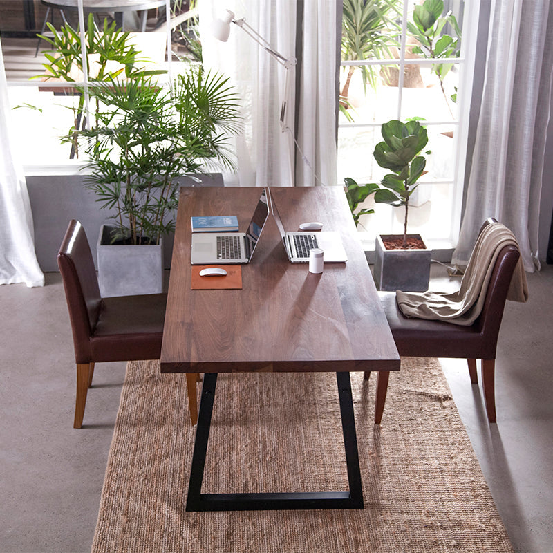 Industrial Pine Wood Table for Restaurant Rectangle Table with Metal Double Pedestal Clearhalo ' dining_table' 'Dining Tables & Seating' 'Dining Tables' 'furn' 'furn_dining_table' 'Furniture' 'furniture_dining_table' 'Kitchen & Dining Furniture' 'kitchen&dining_furn' 'kitchen' 'kitchen_dining_table' 4621657