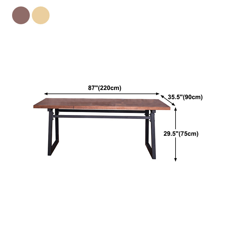 Industrial Pine Wood Table for Restaurant Rectangle Table with Metal Double Pedestal Clearhalo ' dining_table' 'Dining Tables & Seating' 'Dining Tables' 'furn' 'furn_dining_table' 'Furniture' 'furniture_dining_table' 'Kitchen & Dining Furniture' 'kitchen&dining_furn' 'kitchen' 'kitchen_dining_table' 4621664
