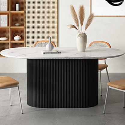 Solid Wood Base Contemporary Oval Dining Table Pedestal Table for Dining Room Stone Black Clearhalo ' dining_table' 'Dining Tables & Seating' 'Dining Tables' 'furn' 'furn_dining_table' 'Furniture' 'furniture_dining_table' 'Kitchen & Dining Furniture' 'kitchen&dining_furn' 'kitchen' 'kitchen_dining_table' 4621669