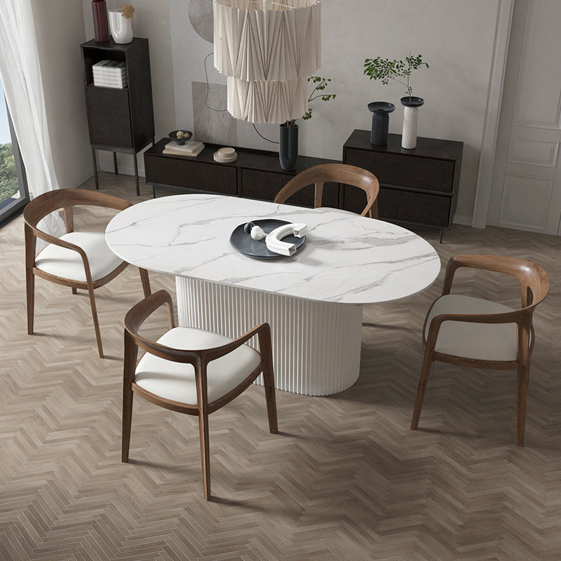 Solid Wood Base Contemporary Oval Dining Table Pedestal Table for Dining Room Stone White 70.9"L x 31.5"W x 29.5"H Clearhalo ' dining_table' 'Dining Tables & Seating' 'Dining Tables' 'furn' 'furn_dining_table' 'Furniture' 'furniture_dining_table' 'Kitchen & Dining Furniture' 'kitchen&dining_furn' 'kitchen' 'kitchen_dining_table' 4621670