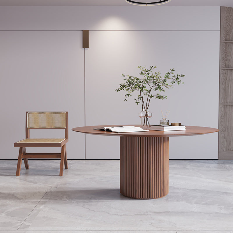 Solid Wood Round Table for Restaurant Modern Wood Table with Pedestal Base Brown Without Chairs Clearhalo ' dining_table' 'Dining Tables & Seating' 'Dining Tables' 'furn' 'furn_dining_table' 'Furniture' 'furniture_dining_table' 'Kitchen & Dining Furniture' 'kitchen&dining_furn' 'kitchen' 'kitchen_dining_table' 4621686