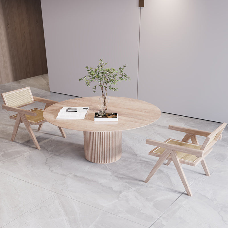 Solid Wood Round Table for Restaurant Modern Wood Table with Pedestal Base Natural 31.5"L x 31.5"W x 29.5"H Without Chairs Clearhalo ' dining_table' 'Dining Tables & Seating' 'Dining Tables' 'furn' 'furn_dining_table' 'Furniture' 'furniture_dining_table' 'Kitchen & Dining Furniture' 'kitchen&dining_furn' 'kitchen' 'kitchen_dining_table' 4621687