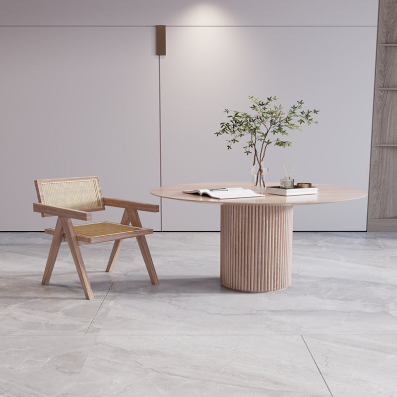 Solid Wood Round Table for Restaurant Modern Wood Table with Pedestal Base Natural 35.4"L x 35.4"W x 29.5"H Without Chairs Clearhalo ' dining_table' 'Dining Tables & Seating' 'Dining Tables' 'furn' 'furn_dining_table' 'Furniture' 'furniture_dining_table' 'Kitchen & Dining Furniture' 'kitchen&dining_furn' 'kitchen' 'kitchen_dining_table' 4621688