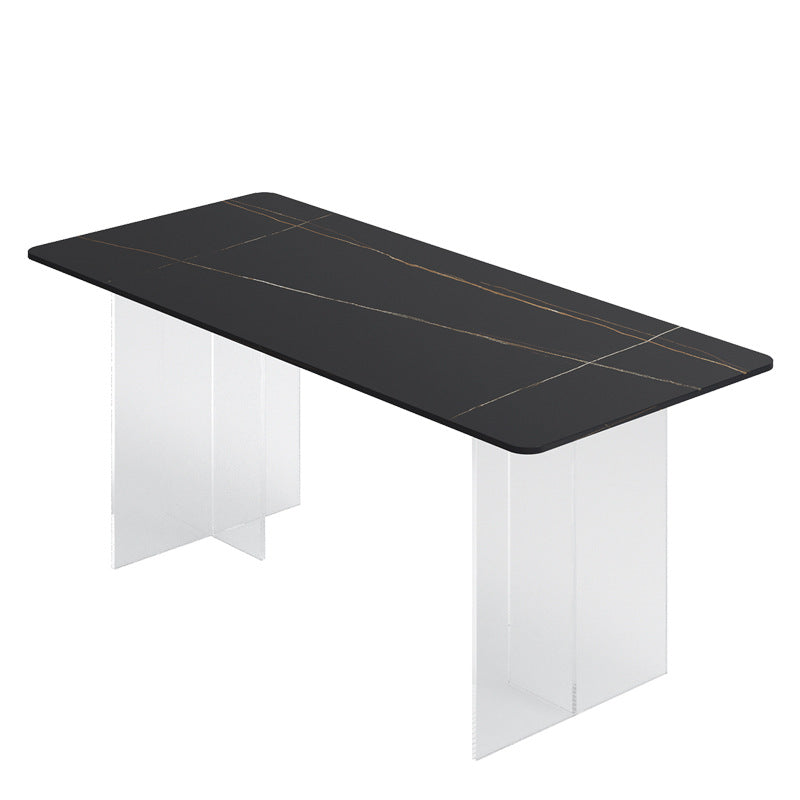 Stone Top Dining Table Rectangle Contemporary Dining Table with Double Pedestal Base Black 47.2"L x 27.6"W x 29.5"H Without Chairs Clearhalo ' dining_table' 'Dining Tables & Seating' 'Dining Tables' 'furn' 'furn_dining_table' 'Furniture' 'furniture_dining_table' 'Kitchen & Dining Furniture' 'kitchen&dining_furn' 'kitchen' 'kitchen_dining_table' 4621726