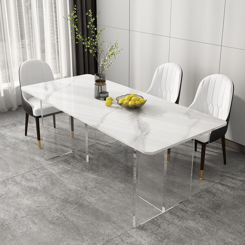 Stone Top Dining Table Contemporary Rectangle Dining Table with Double Pedestal Base White 55.1"L x 31.5"W x 29.5"H Without Chairs Clearhalo ' dining_table' 'Dining Tables & Seating' 'Dining Tables' 'furn' 'furn_dining_table' 'Furniture' 'furniture_dining_table' 'Kitchen & Dining Furniture' 'kitchen&dining_furn' 'kitchen' 'kitchen_dining_table' 4621751