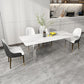 Stone Top Dining Table Contemporary Rectangle Dining Table with Double Pedestal Base White 70.9"L x 35.4"W x 29.5"H Without Chairs Clearhalo ' dining_table' 'Dining Tables & Seating' 'Dining Tables' 'furn' 'furn_dining_table' 'Furniture' 'furniture_dining_table' 'Kitchen & Dining Furniture' 'kitchen&dining_furn' 'kitchen' 'kitchen_dining_table' 4621752