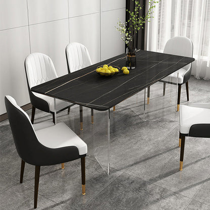 Stone Top Dining Table Contemporary Rectangle Dining Table with Double Pedestal Base Black Without Chairs Clearhalo ' dining_table' 'Dining Tables & Seating' 'Dining Tables' 'furn' 'furn_dining_table' 'Furniture' 'furniture_dining_table' 'Kitchen & Dining Furniture' 'kitchen&dining_furn' 'kitchen' 'kitchen_dining_table' 4621754