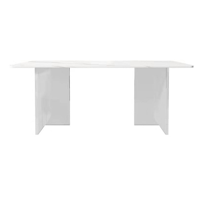 Stone Top Dining Table Contemporary Rectangle Dining Table with Double Pedestal Base White Without Chairs Clearhalo ' dining_table' 'Dining Tables & Seating' 'Dining Tables' 'furn' 'furn_dining_table' 'Furniture' 'furniture_dining_table' 'Kitchen & Dining Furniture' 'kitchen&dining_furn' 'kitchen' 'kitchen_dining_table' 4621755