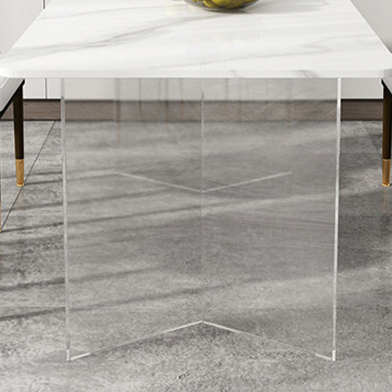 Stone Top Dining Table Contemporary Rectangle Dining Table with Double Pedestal Base Clearhalo ' dining_table' 'Dining Tables & Seating' 'Dining Tables' 'furn' 'furn_dining_table' 'Furniture' 'furniture_dining_table' 'Kitchen & Dining Furniture' 'kitchen&dining_furn' 'kitchen' 'kitchen_dining_table' 4621759