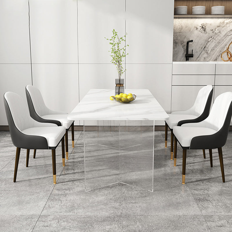 Stone Top Dining Table Contemporary Rectangle Dining Table with Double Pedestal Base Clearhalo ' dining_table' 'Dining Tables & Seating' 'Dining Tables' 'furn' 'furn_dining_table' 'Furniture' 'furniture_dining_table' 'Kitchen & Dining Furniture' 'kitchen&dining_furn' 'kitchen' 'kitchen_dining_table' 4621762