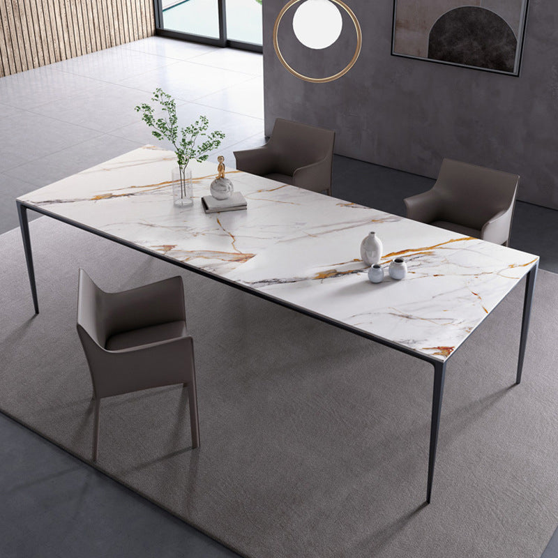 Stone Top Dining Table Contemporary Dining Table with 4 Legs in Black White 55.1"L x 31.5"W x 29.5"H Without Chairs Clearhalo ' dining_table' 'Dining Tables & Seating' 'Dining Tables' 'furn' 'furn_dining_table' 'Furniture' 'furniture_dining_table' 'Kitchen & Dining Furniture' 'kitchen&dining_furn' 'kitchen' 'kitchen_dining_table' 4621769