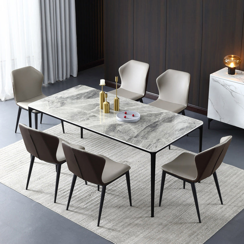 Stone Top Dining Table Contemporary Dining Table with 4 Legs in Black Gray 55.1"L x 31.5"W x 29.5"H Without Chairs Clearhalo ' dining_table' 'Dining Tables & Seating' 'Dining Tables' 'furn' 'furn_dining_table' 'Furniture' 'furniture_dining_table' 'Kitchen & Dining Furniture' 'kitchen&dining_furn' 'kitchen' 'kitchen_dining_table' 4621771